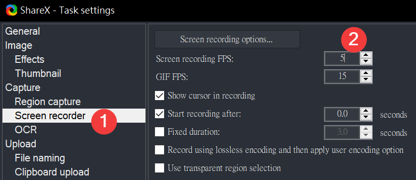 sharex recording in 1 fps